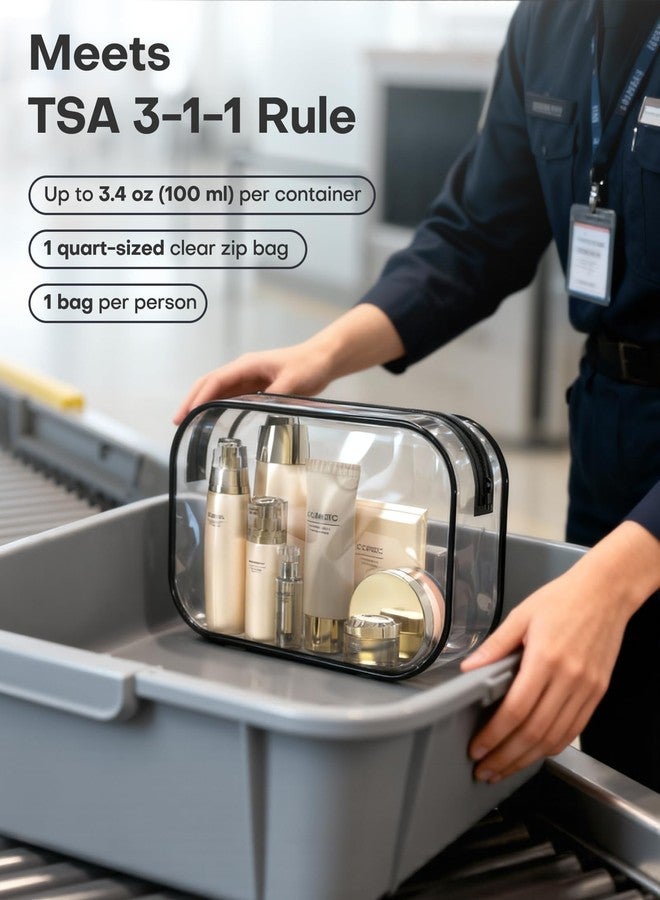 HOTOR Clear Toiletry Bag for Men & Women - TSA Approved Travel Essentials, Waterproof PVC Zippered Makeup Bag for Gym, Airplane & Daily Use, 8.8" x 6.0" x 2.2", 2 Packs - Image 2